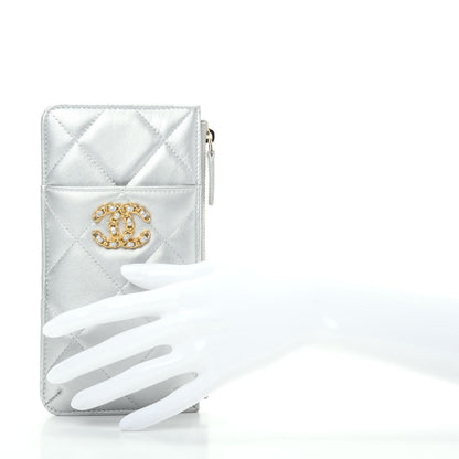 Chanel Metallic Goatskin Quilted Chanel 19 Flat Wallet Pouch Silver 2 of 10