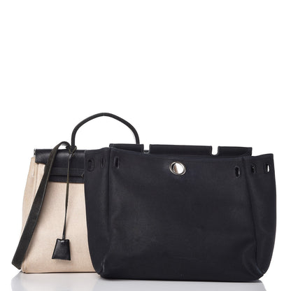 Hermes Toile Vache Calfskin Herbag 30 PM Natural Black 35 of 54