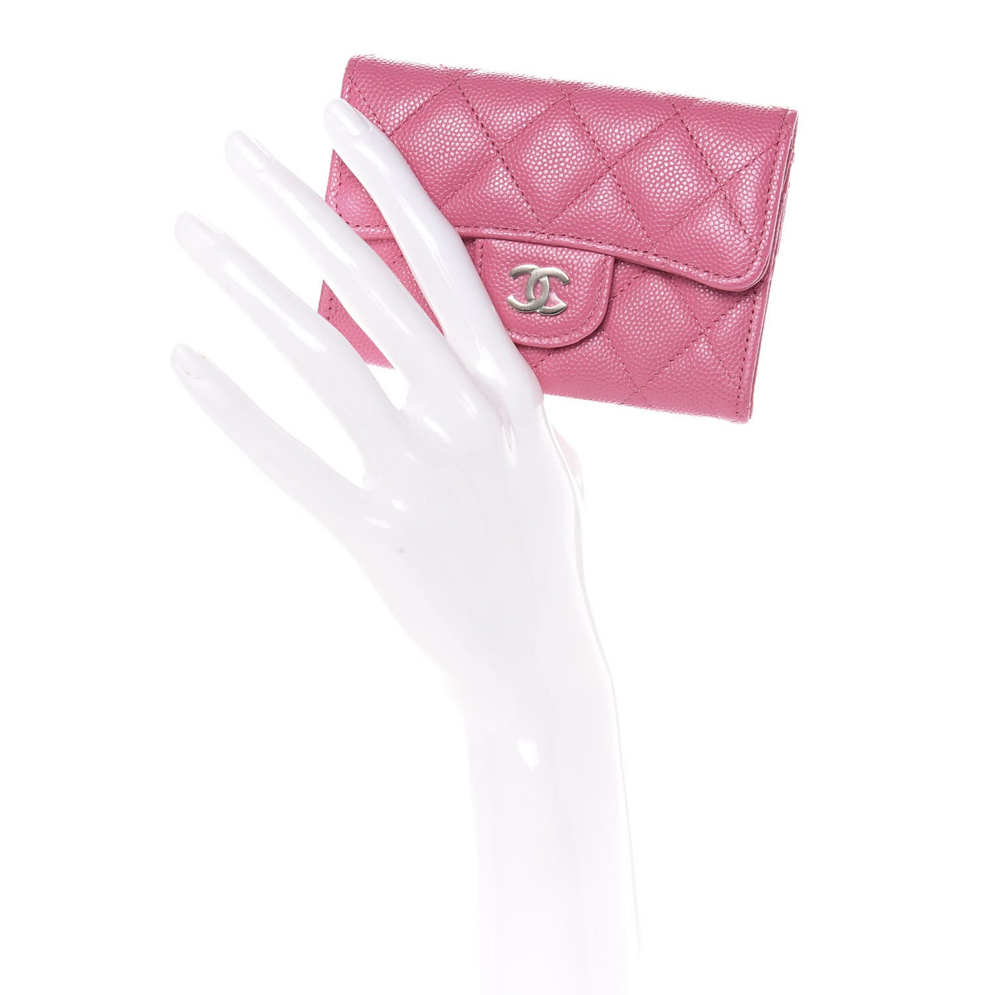 Caviar Quilted Flap Card Holder Wallet Pink