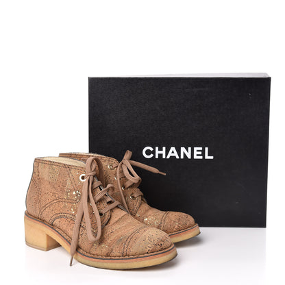 Chanel Cork Lace Up Boots 37 Beige Gold 11 of 11