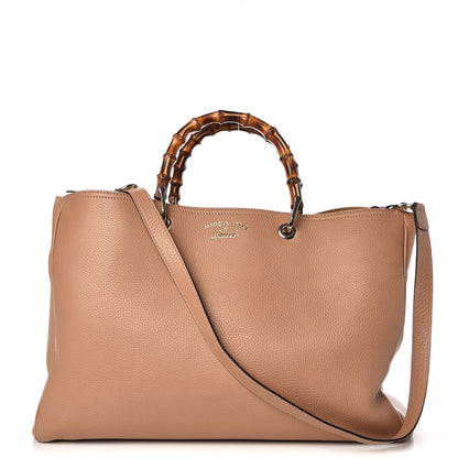 Gucci Pebbled Calfskin Large Bamboo Shopper Tote Camelia 1 of 13