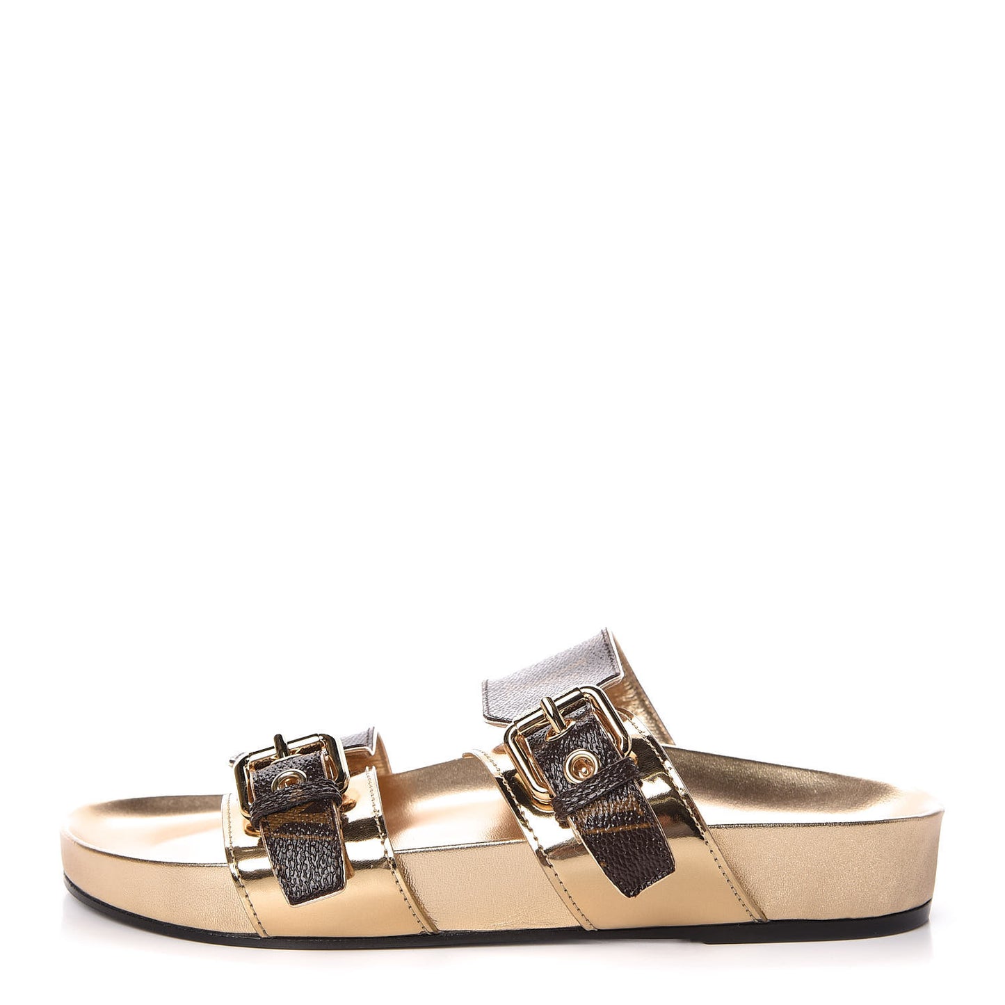 Metallic Calfskin Patent Monogram Bom Dia Mule Sandals 36 Gold