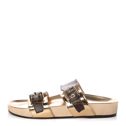 Louis Vuitton Metallic Calfskin Patent Monogram Bom Dia Mule Sandals 36 Gold 1 of 7