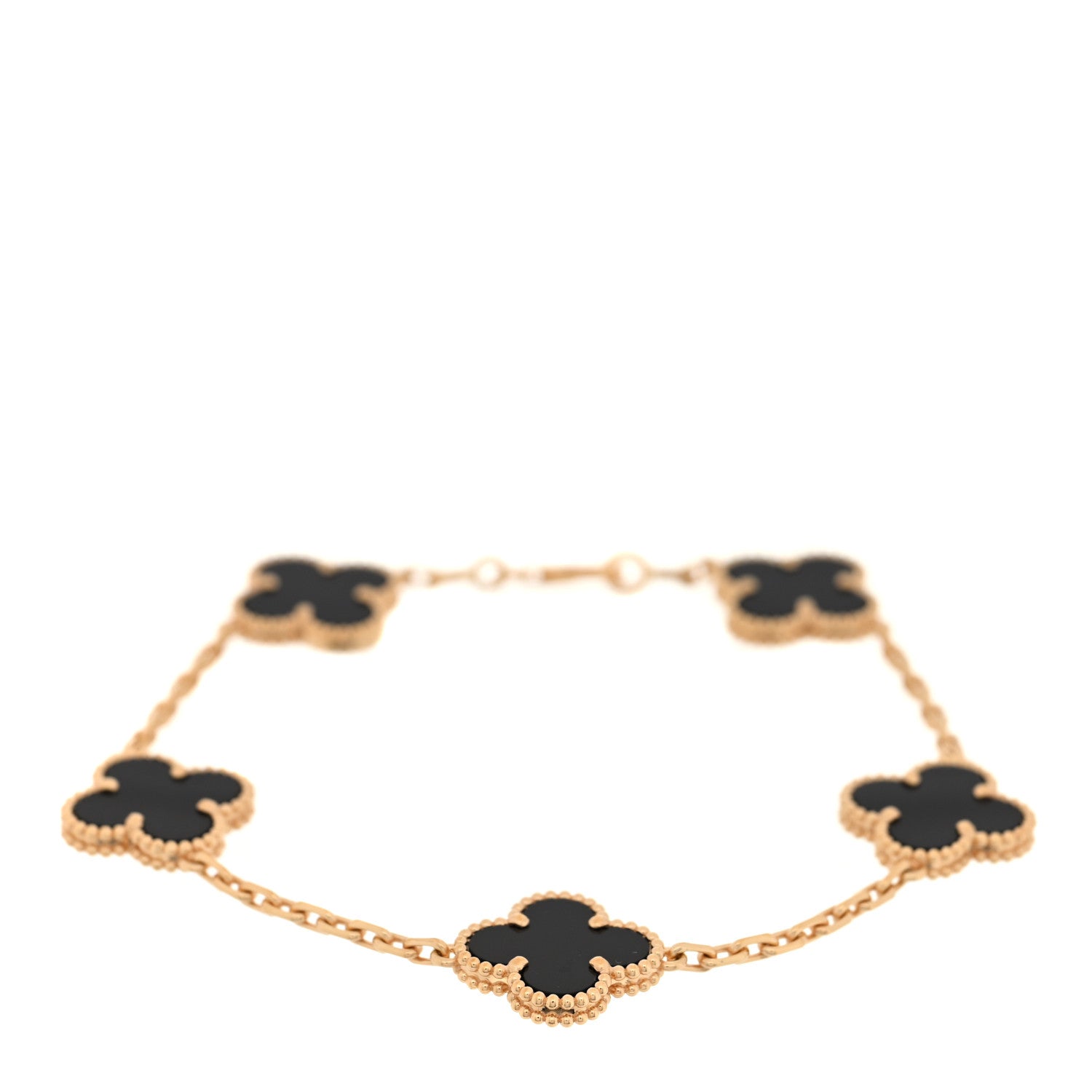 Van Cleef & Arpels 18K Yellow Gold Black Onyx 5 Motifs Vintage Alhambra Bracelet 1 of 4