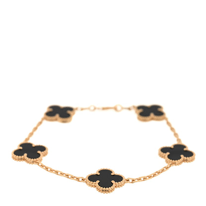 Van Cleef & Arpels 18K Yellow Gold Black Onyx 5 Motifs Vintage Alhambra Bracelet 1 of 4