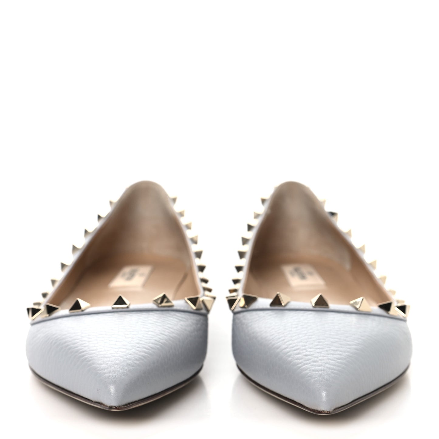 Pebbled Calfskin Rockstud Ballerina Flats 40 Pastel Grey