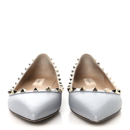 Valentino Garavani Pebbled Calfskin Rockstud Ballerina Flats 40 Pastel Grey 3 of 9
