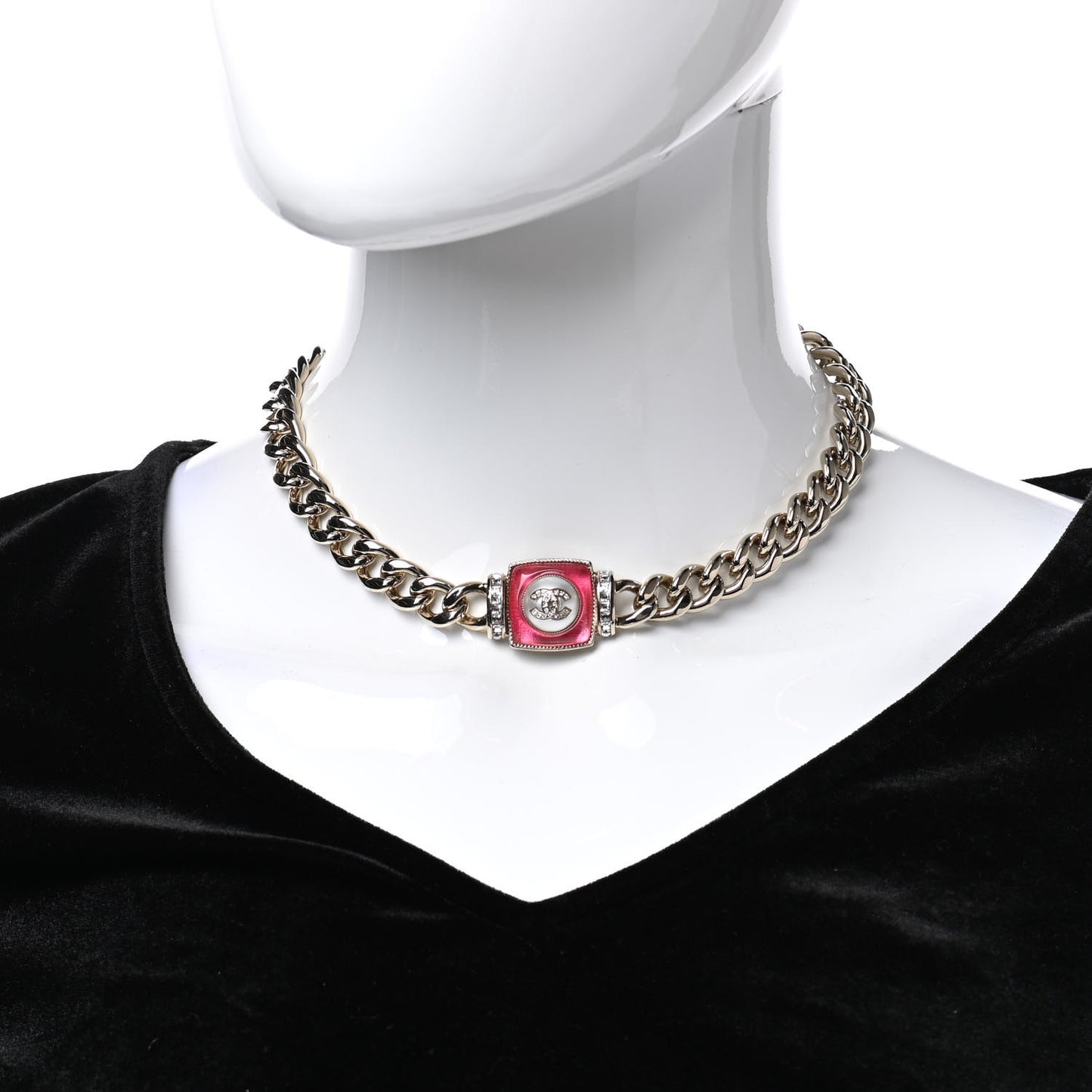 Metal Glass Pearl Strass CC Pendant Necklace Pink Gold