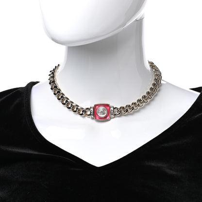 Chanel Metal Glass Pearl Strass CC Pendant Necklace Pink Gold 2 of 7