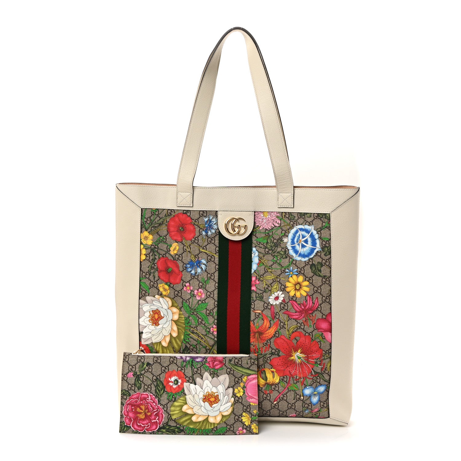 Gucci GG Supreme Monogram Flora Web Ophidia Vertical Shopping Tote White 3 of 11