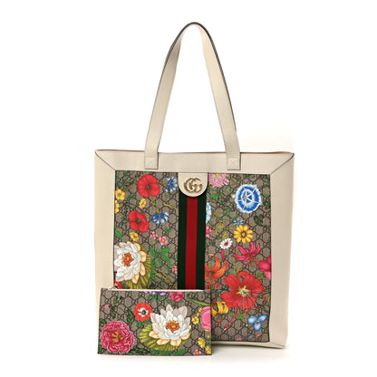 Gucci GG Supreme Monogram Flora Web Ophidia Vertical Shopping Tote White 3 of 11