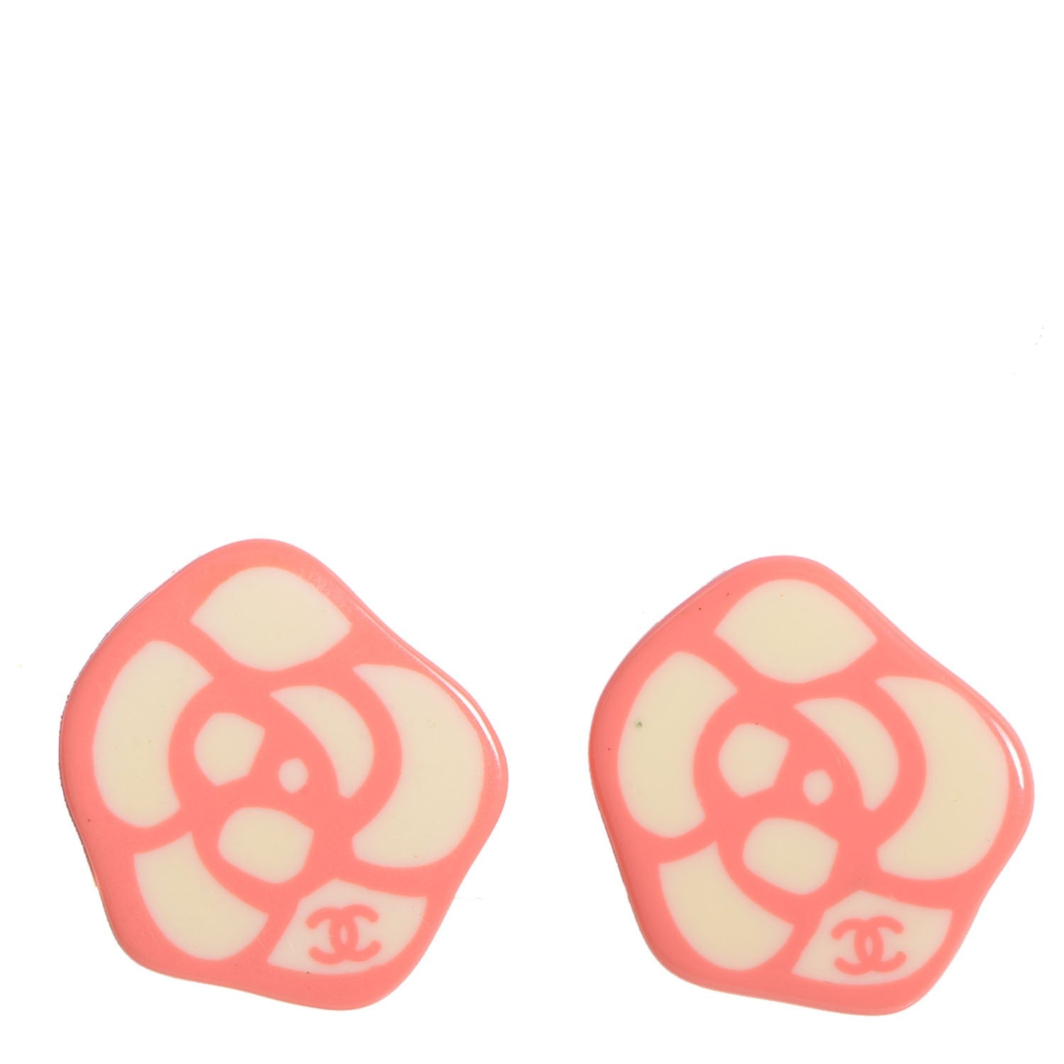 Chanel Resin Camellia CC Clip On Earrings Pink 1 of 4