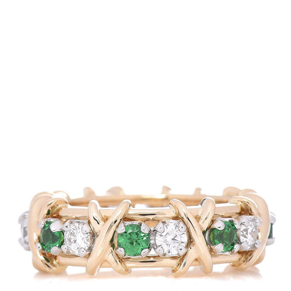 Tiffany 18K Yellow Gold Platinum Tsavorite Schlumberger Sixteen Stone Ring 50 5.5 3 of 6