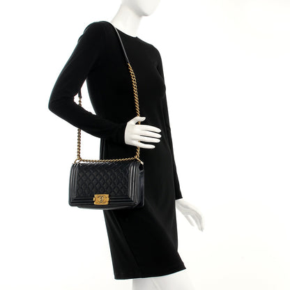 Chanel Lambskin Quilted Medium Boy Flap Pearly Black 2 of 14