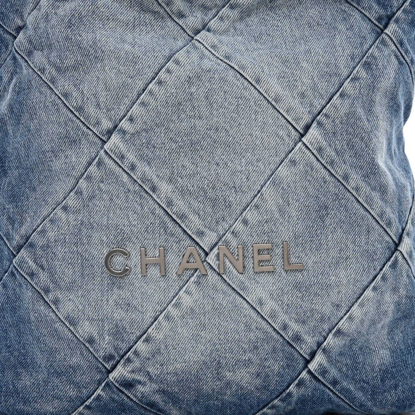 Denim Quilted Chanel 22 Backpack Blue