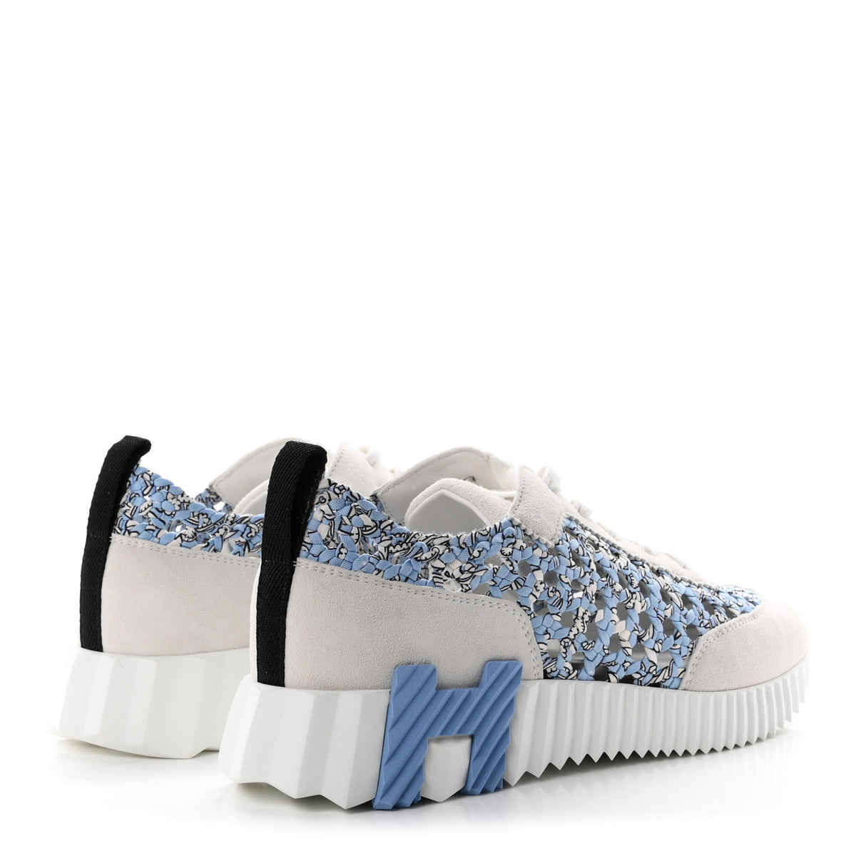 Braided Silk Suede Bouncing Sneakers 37.5 Bleu Clair White
