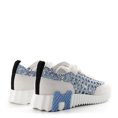 Hermes Braided Silk Suede Bouncing Sneakers 37.5 Bleu Clair White 5 of 9
