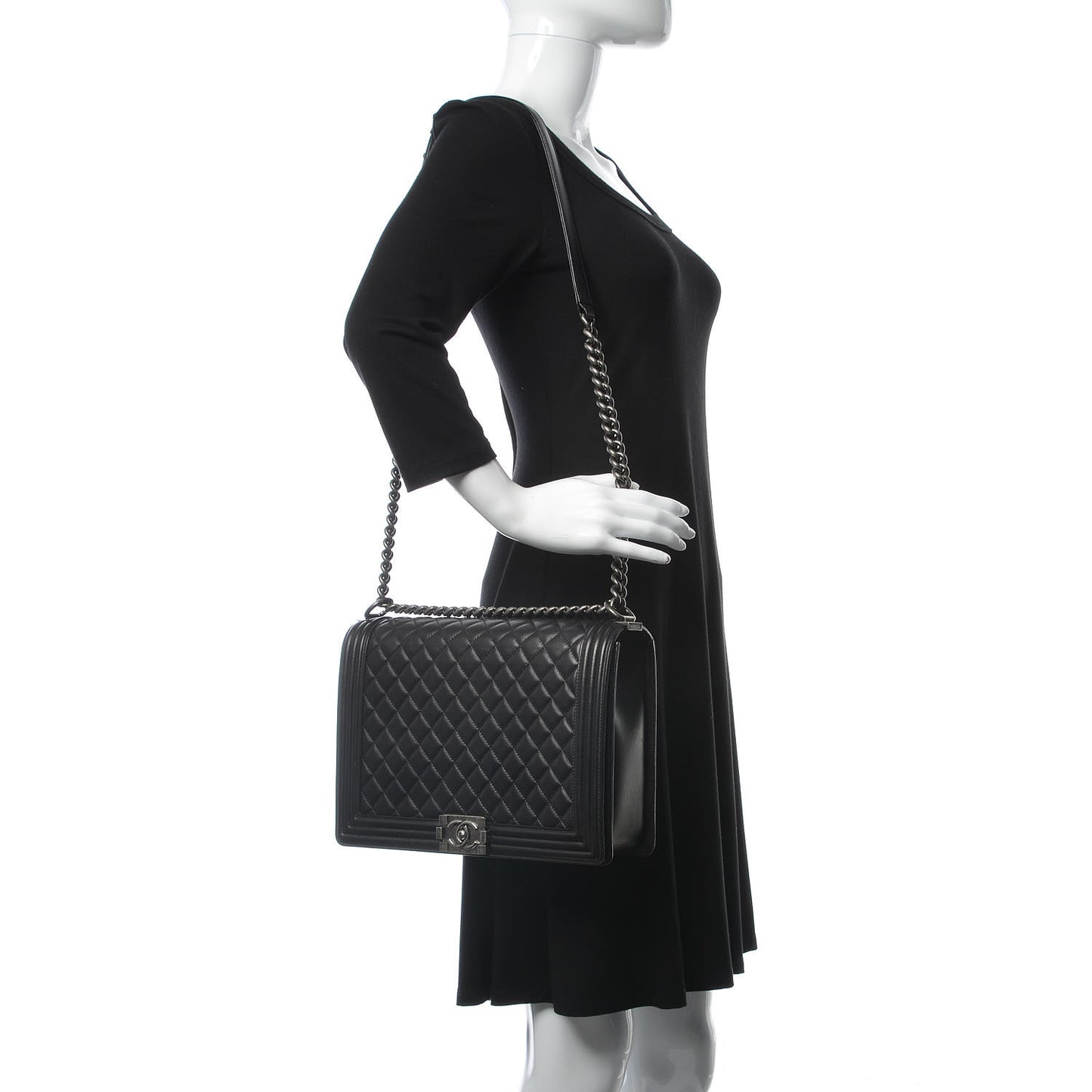 Lambskin Quilted Large Boy Flap Black