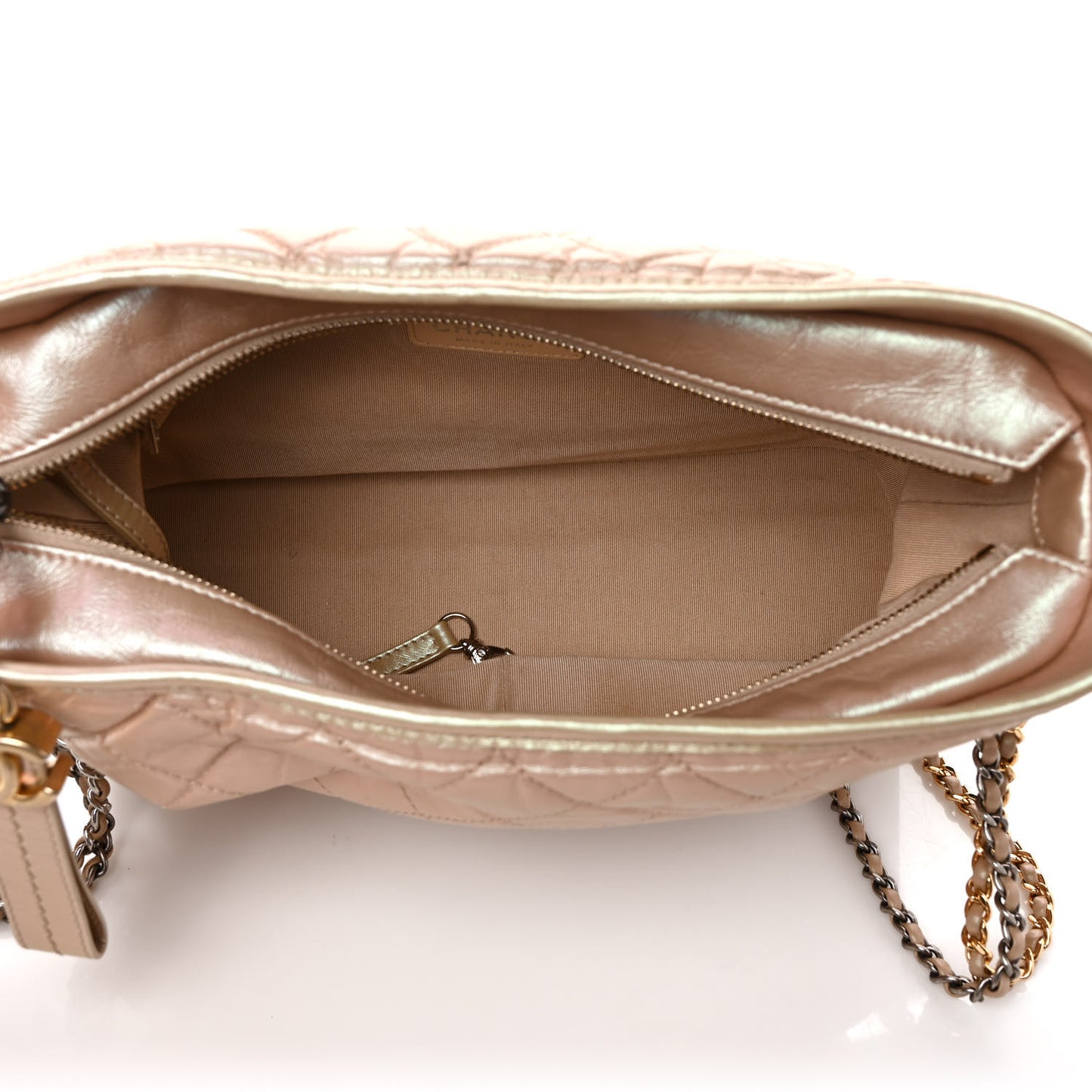 Iridescent Aged Calfskin Quilted Medium Gabrielle Hobo Light Pink