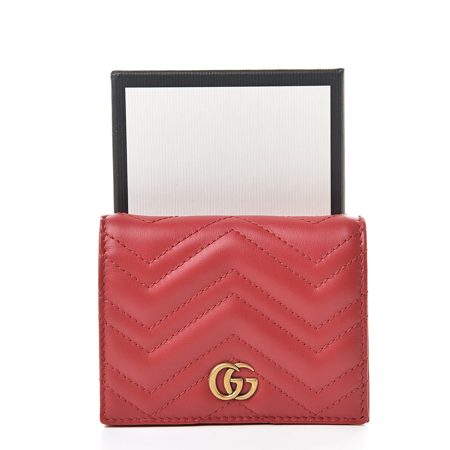 Calfskin Matelasse GG Marmont Card Case Wallet Hibiscus Red
