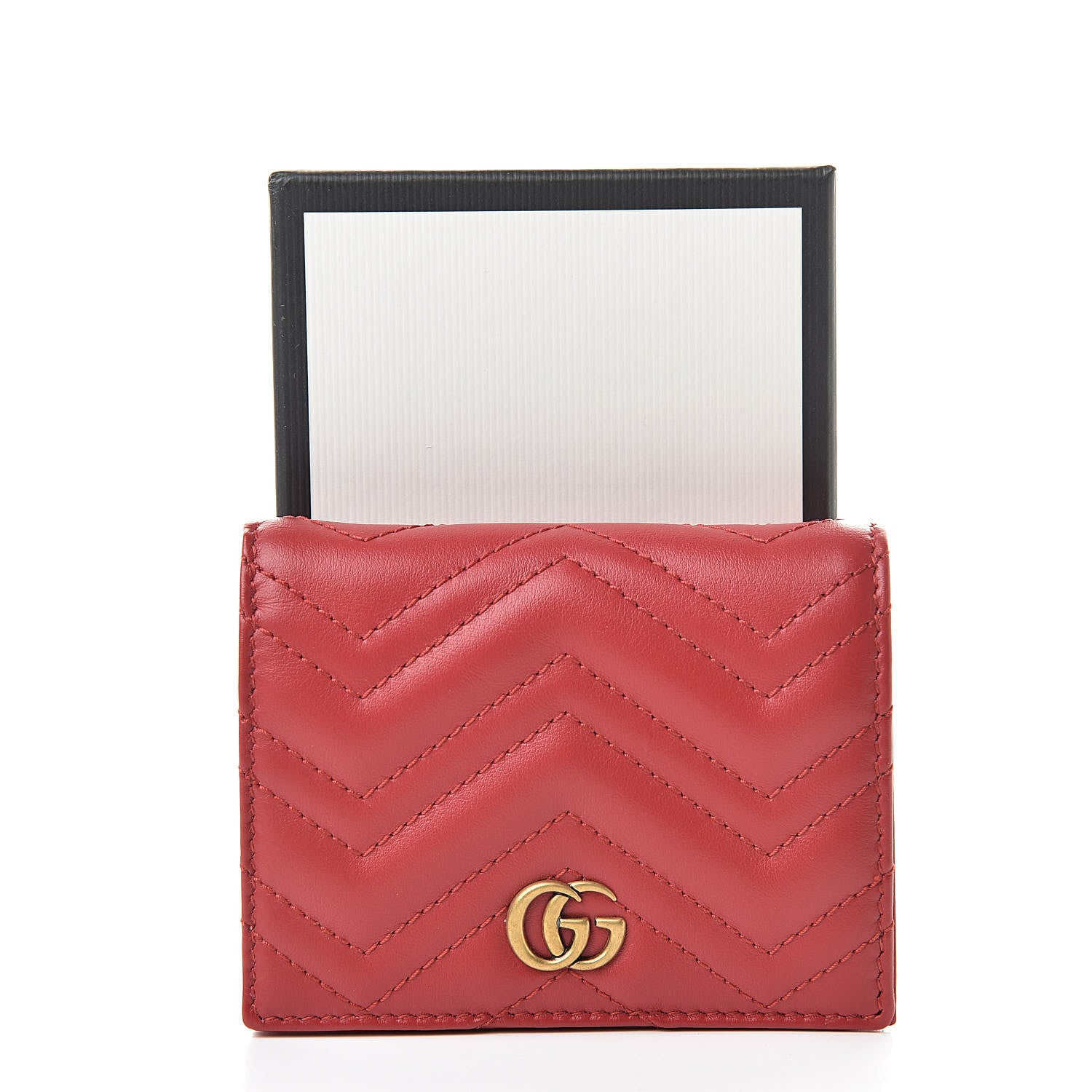 Gucci Calfskin Matelasse GG Marmont Card Case Wallet Hibiscus Red 8 of 8