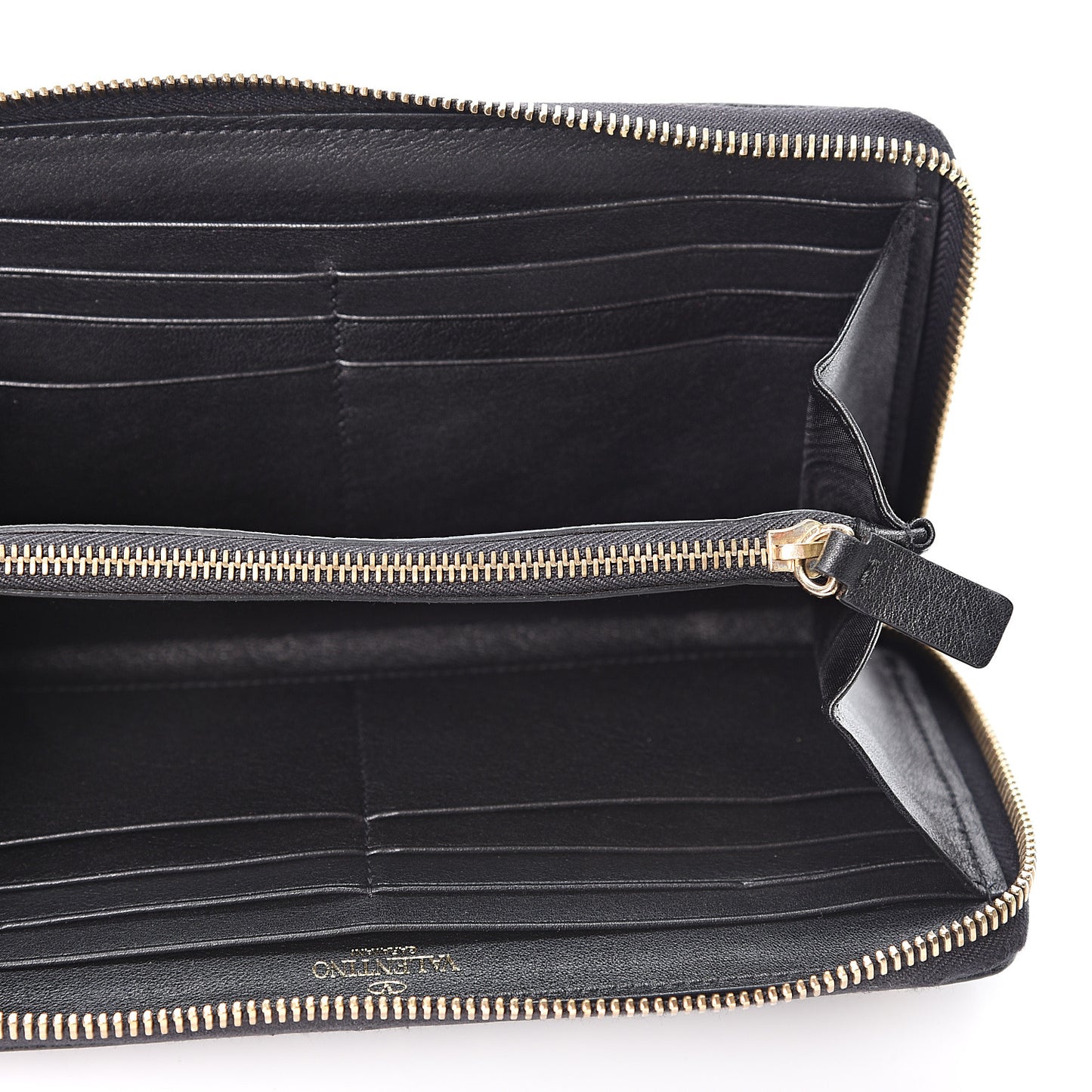Calfskin Rockstud Zip Around Wallet Black