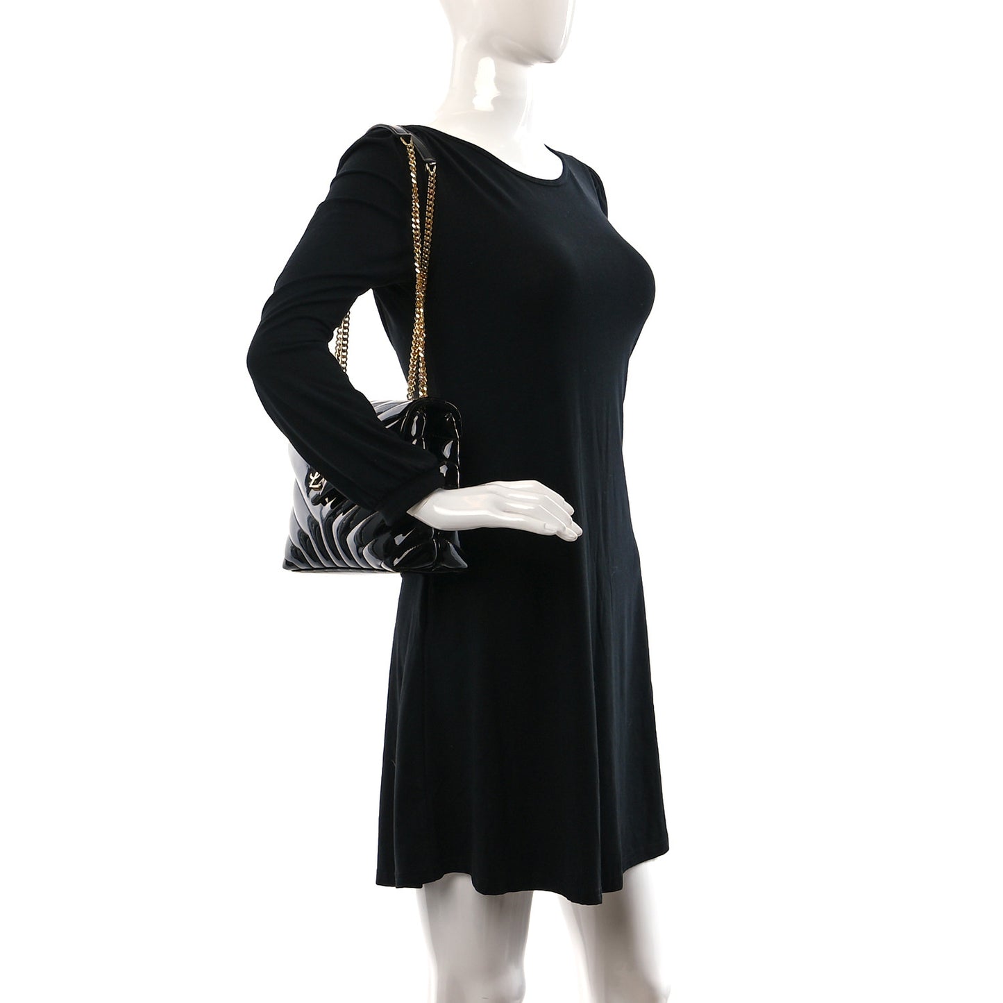 Patent Y Quilted Monogram Small Loulou Chain Satchel Black