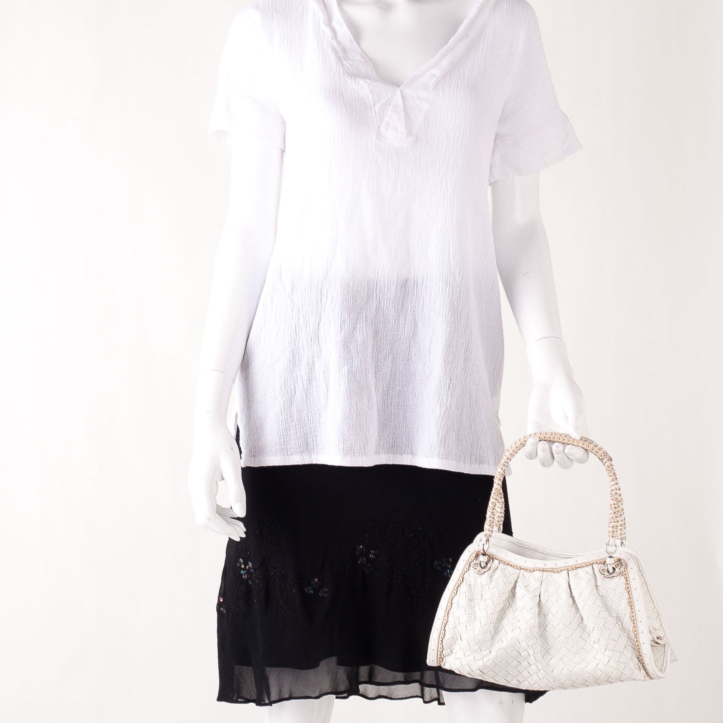 Woven Perforated Shoulder Bag Bianco