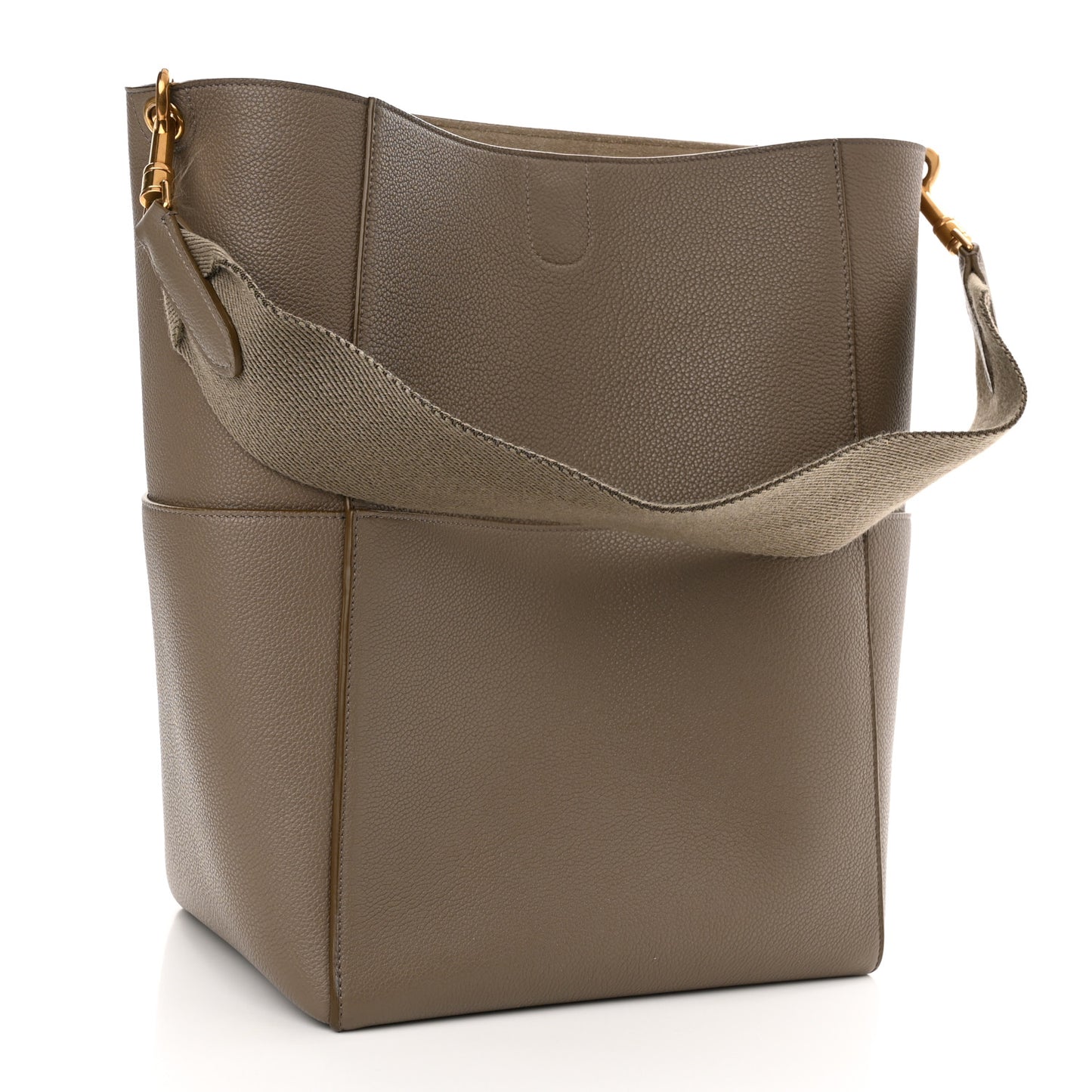 Soft Grained Calfskin Sangle Bucket Bag Taupe