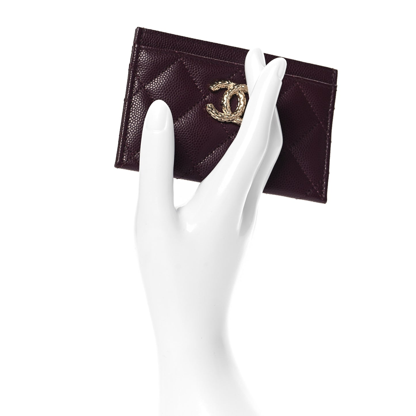 Caviar Quilted Chain Embossed CC Card Holder Dark Burgundy
