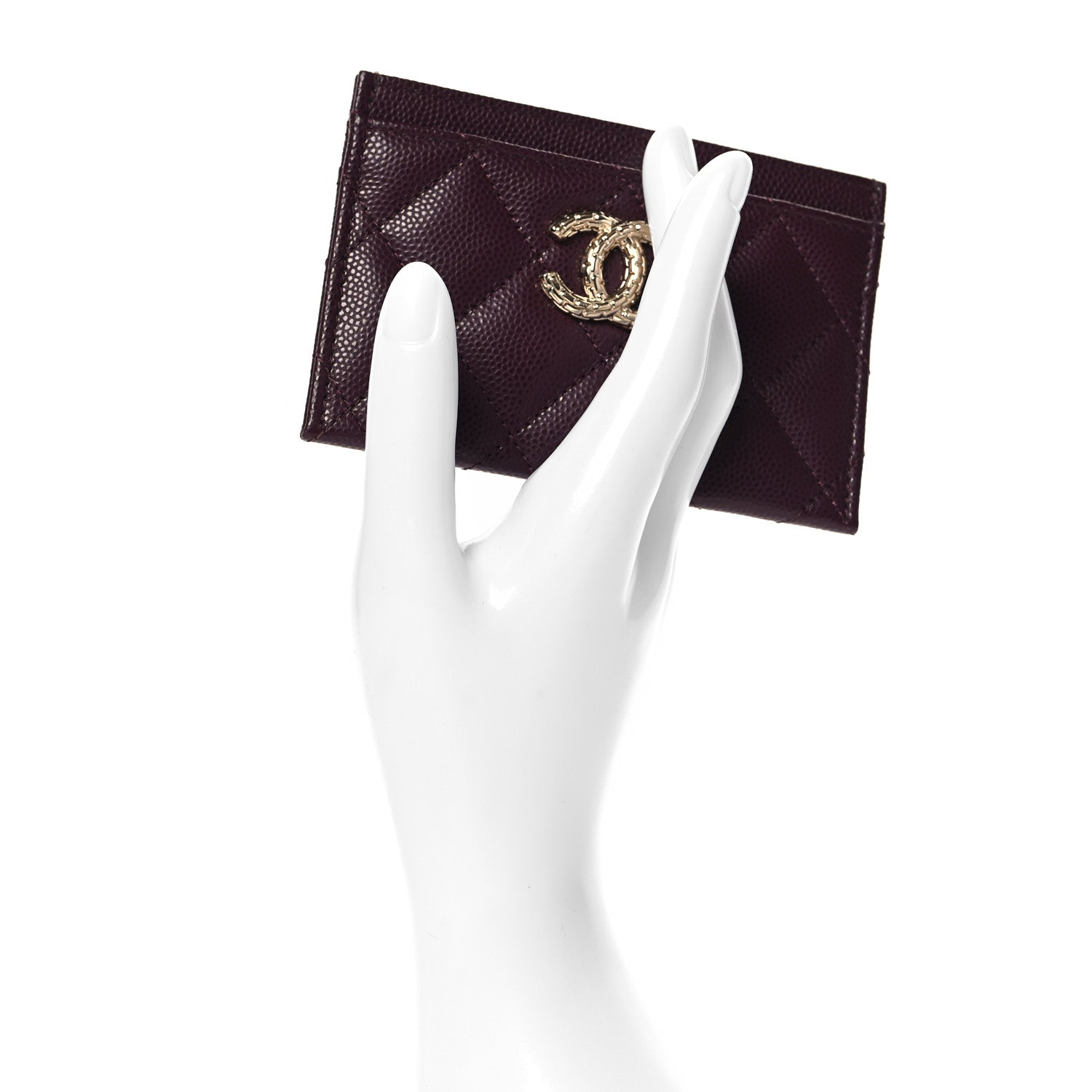 Chanel Caviar Quilted Chain Embossed CC Card Holder Dark Burgundy 2 of 9