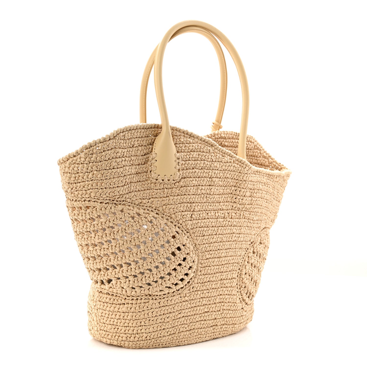 Salvatore Ferragamo Raffia Calfskin Cut Out Large Tote Natural 3 of 11
