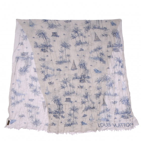 Louis Vuitton Cotton Linen Toile Etole De Louis Pareo Blue 4 of 7
