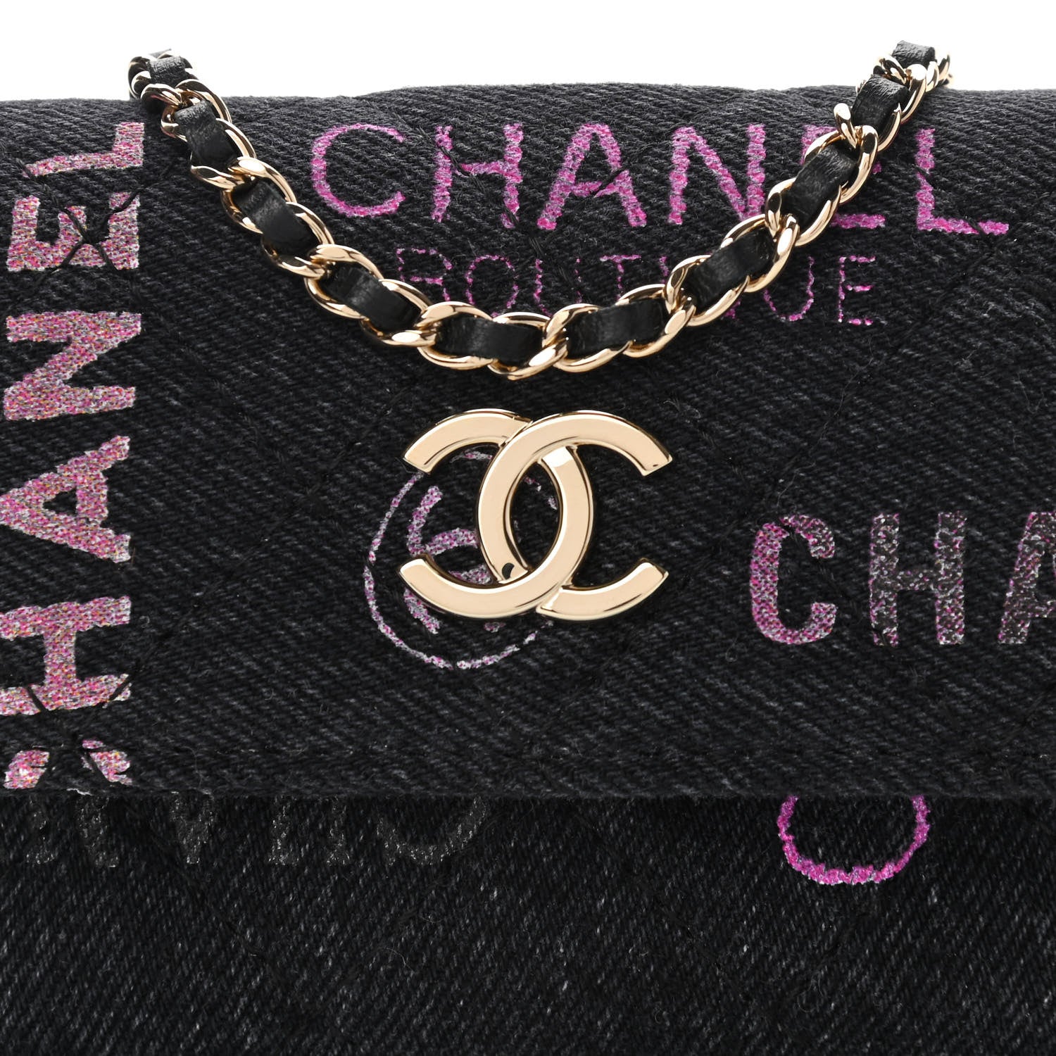 Chanel Denim Quilted Denim Mood Clutch With Chain Black Multicolor 8 of 11