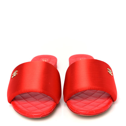 Chanel Satin Mule Sandals 39.5 Red 2 of 9