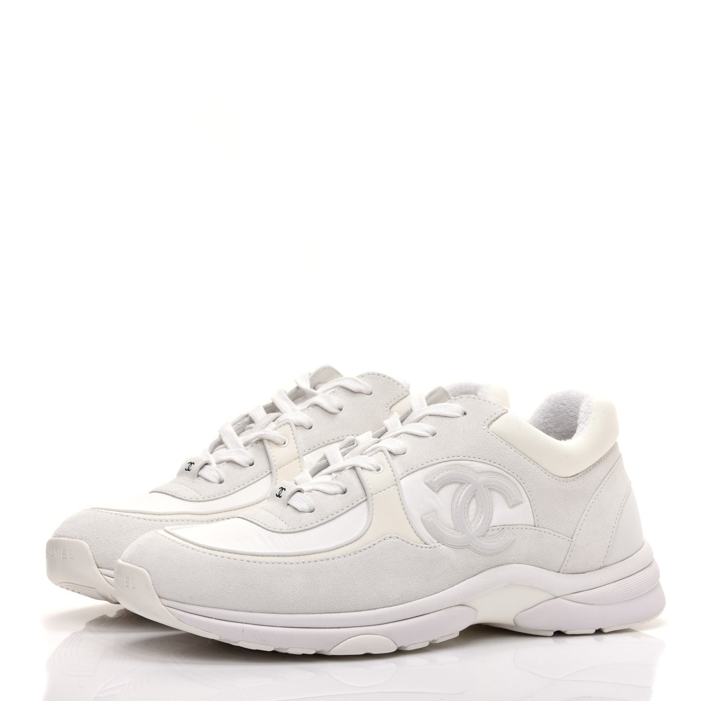 Suede Calfskin Fabric Mens CC Sneakers 45 White