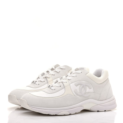 Chanel Suede Calfskin Fabric Mens CC Sneakers 45 White 3 of 9