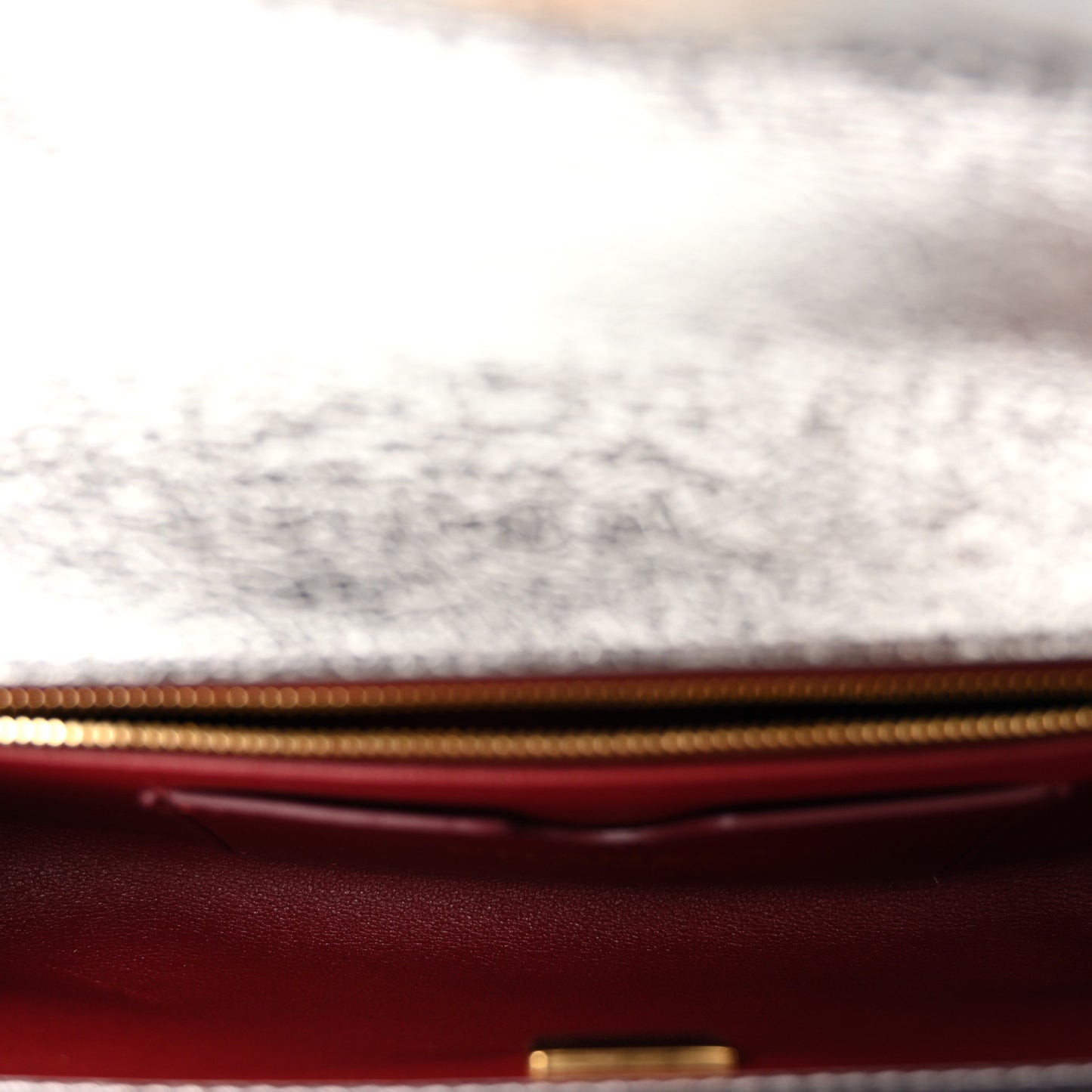 Metallic Aged Calfskin Chevron Quilted Top Handle Envelope Clutch Silver