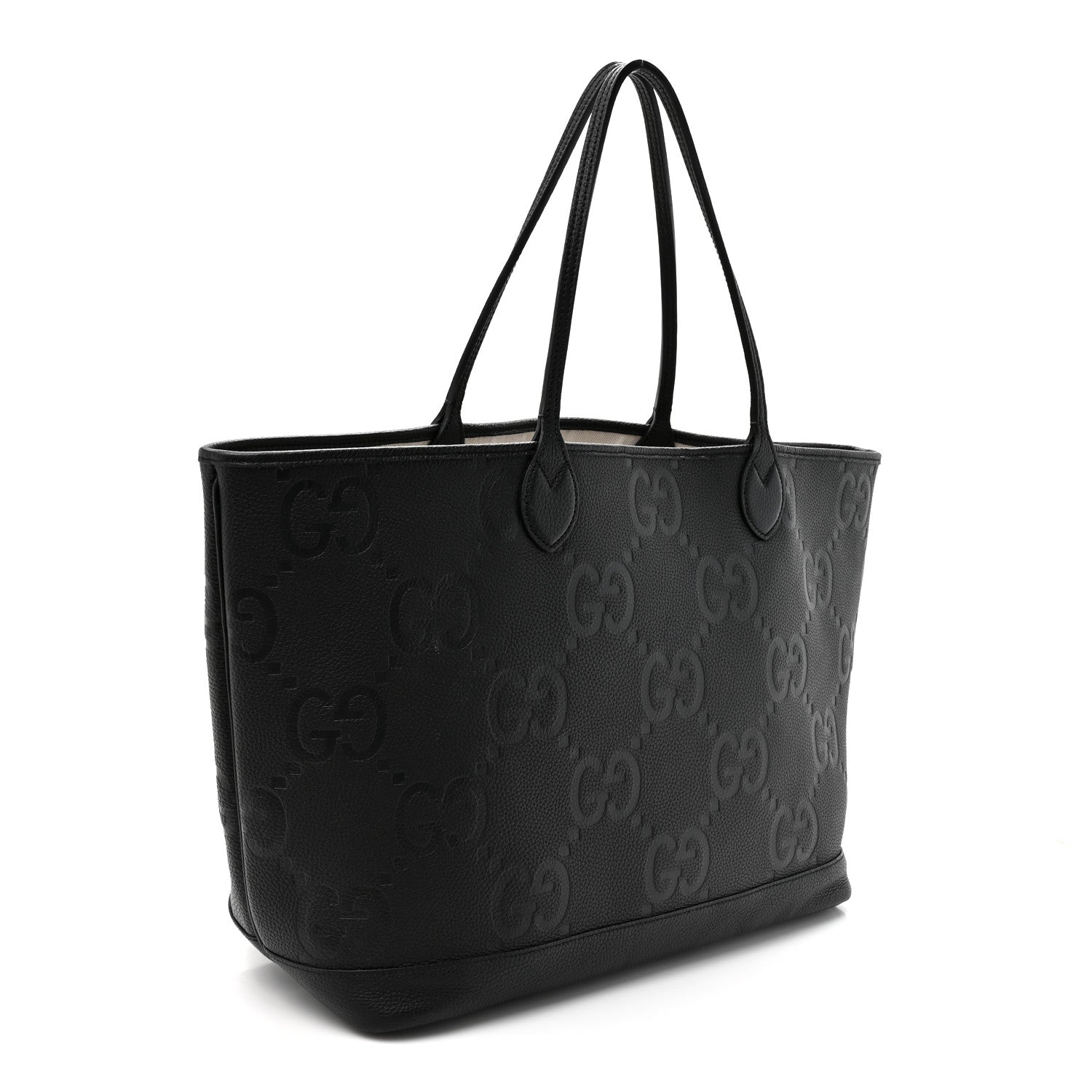 Gucci Monogram Jumbo GG Calfskin Web Large Shopping Tote Black 4 of 12