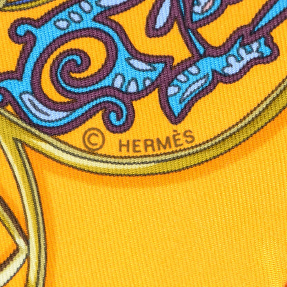 Hermes Silk La Charmante Aux Animaux Pocket Square Jaune d'Or Prune Lavande 5 of 7