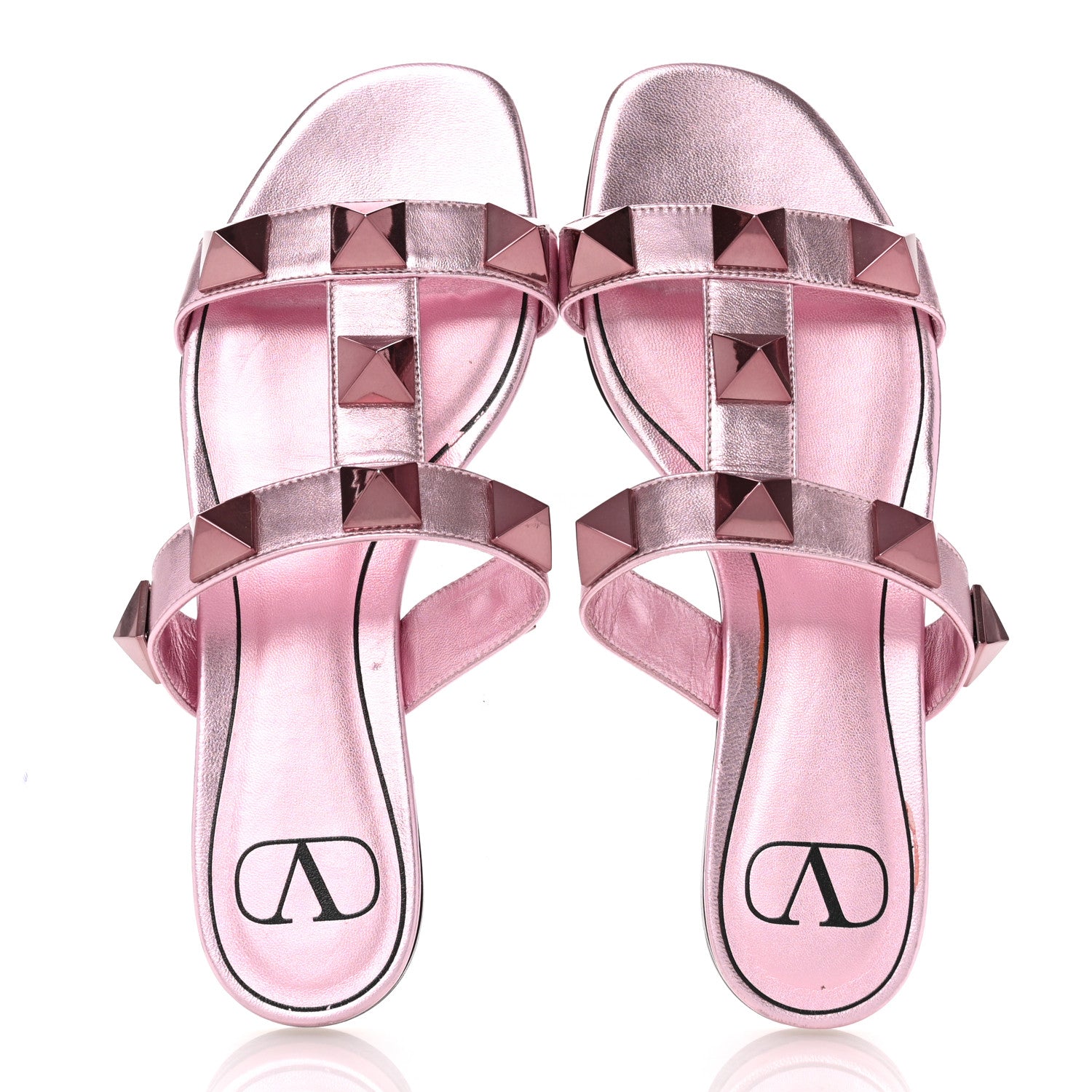 Valentino Garavani Metallic Nappa Roman Stud Flat Slide Sandals 36 Giacinto 2 of 12