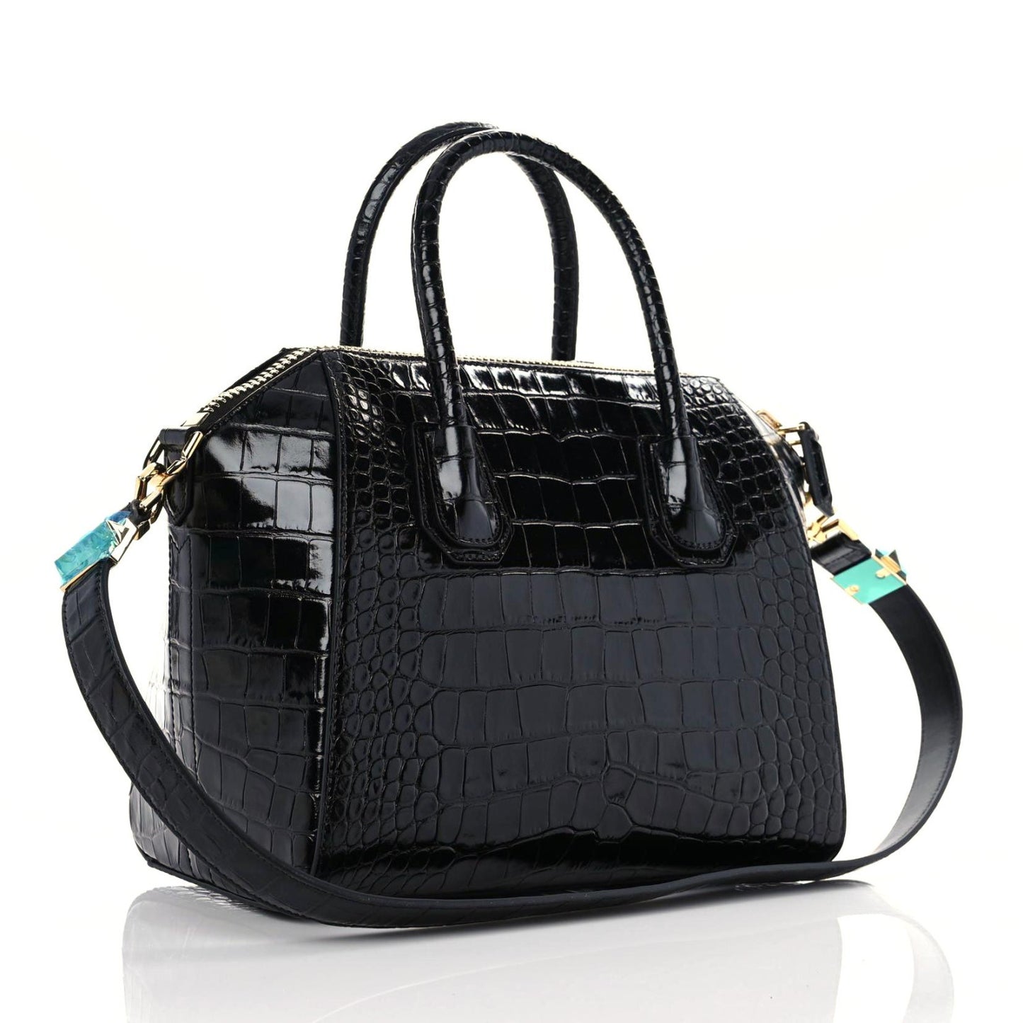 Calfskin Crocodile Embossed Small Antigona Black
