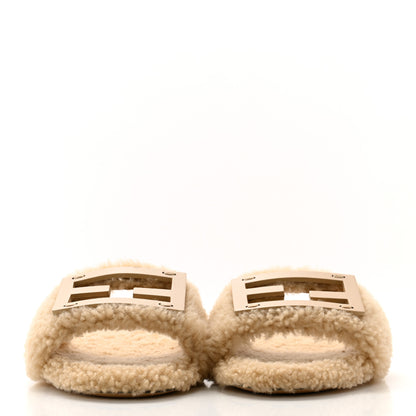 Fendi Shearling FF Baguette Slide Sandals 36 Beige Naturale 2 of 8