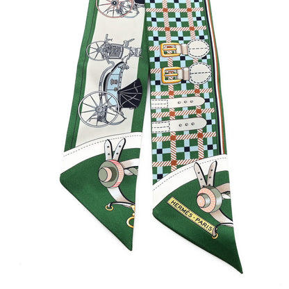 Hermes Silk Les Voitures Nouvelle Twilly Emeraude Creme Ciel 2 of 3