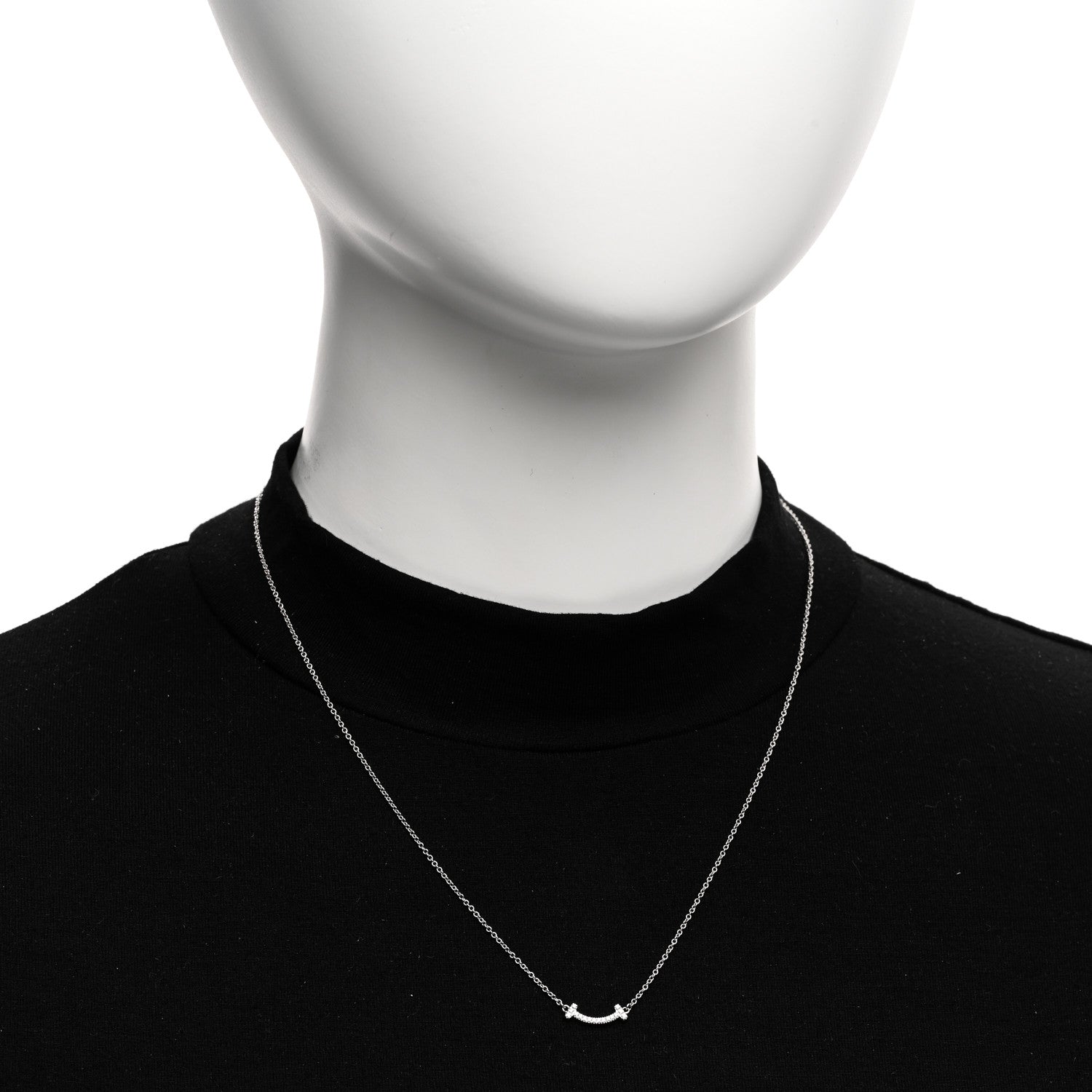 Tiffany 18K White Gold Diamond Mini T Smile Pendant Necklace 2 of 5