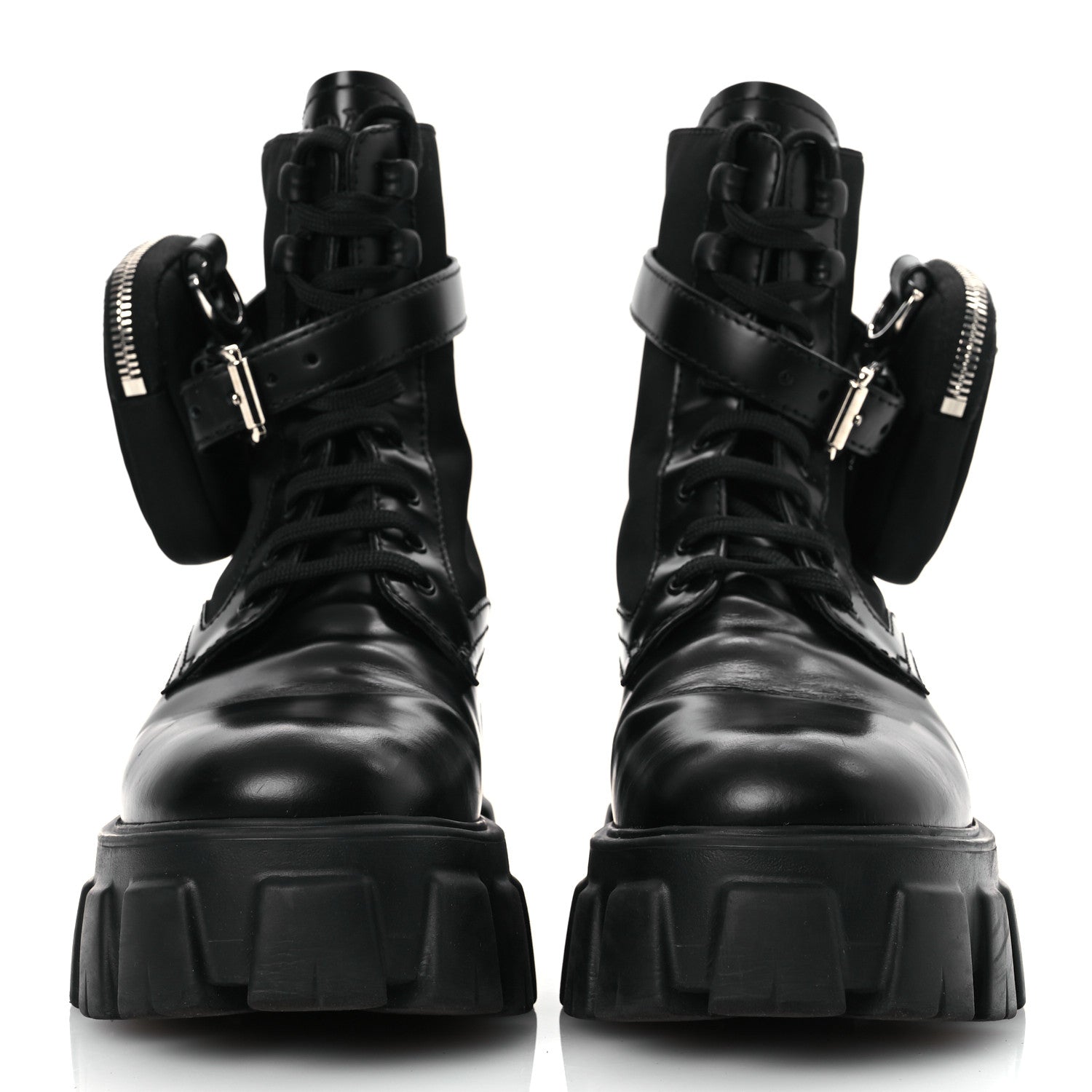 Prada Spazzolato Rois Nylon Metal Triangle Logo Monolith Pouch Pocket 55mm Boots 38 Black 3 of 15