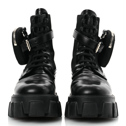 Prada Spazzolato Rois Nylon Metal Triangle Logo Monolith Pouch Pocket 55mm Boots 38 Black 3 of 15