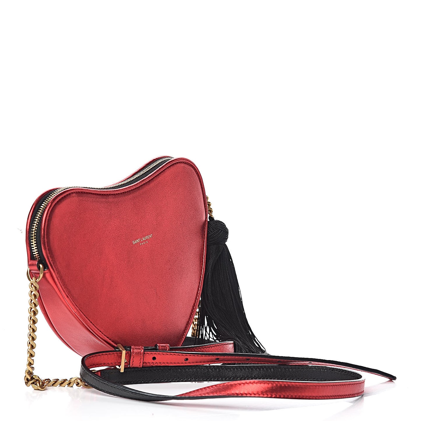 Metallic Calfskin Heart Monogram Crossbody Black Rouge
