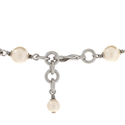 Chanel Graduated Pearl Crystal CC Long Necklace Silver 5 of 6