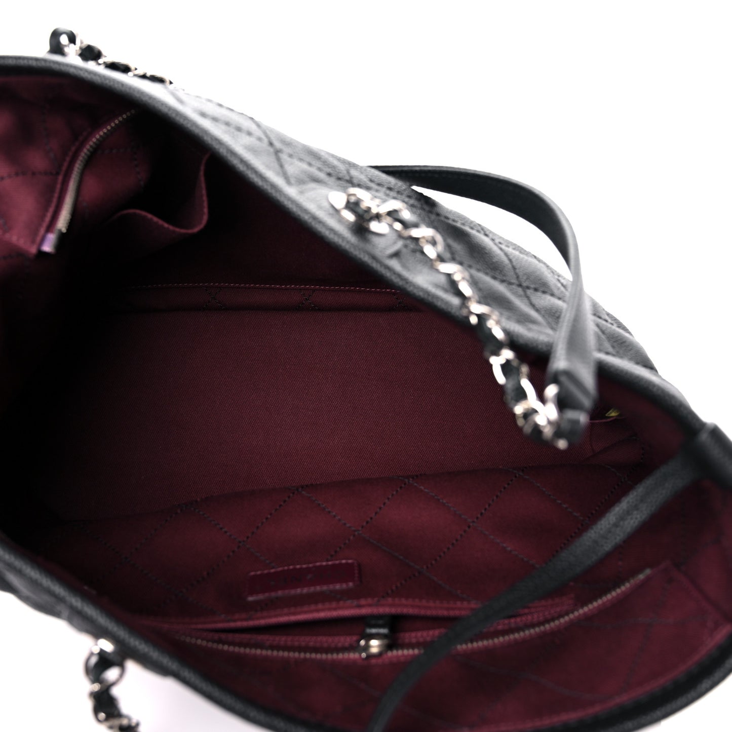 Grained Calfskin Quilted Small Daily Shopping Tote Black